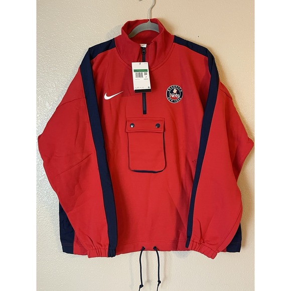 Men's XL NWT Brooklyn Nets Nike Courtside City Edition 1/4 Zip Jacket Red - Picture 1 of 11